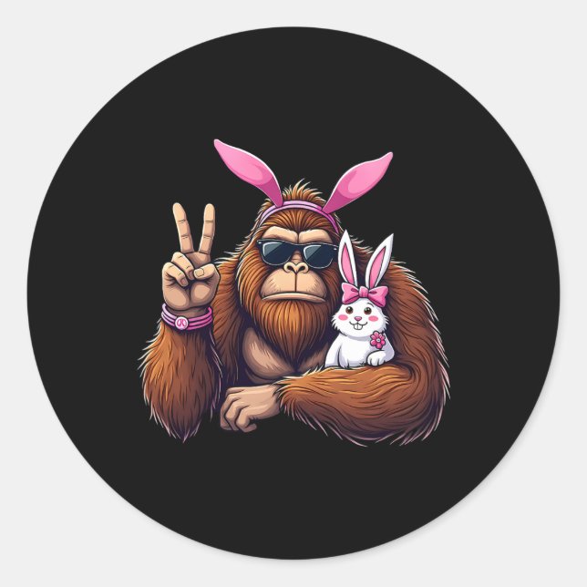 Easter Bigfoot Bunny Funny Easter Day Sasquatch Bo Classic Round Sticker (Front)