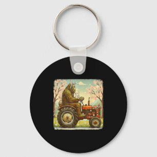 Easter bigfoot bunny tractor funny spring keychain