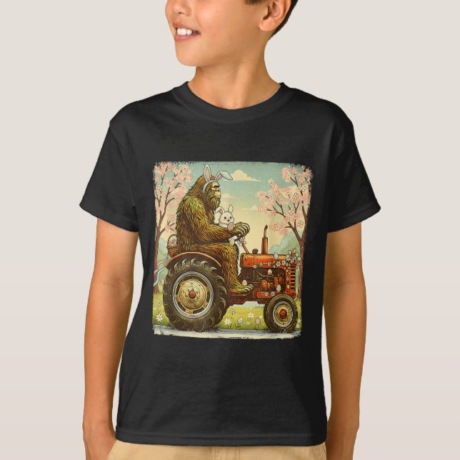 Easter bigfoot bunny tractor funny spring T-Shirt (Front)
