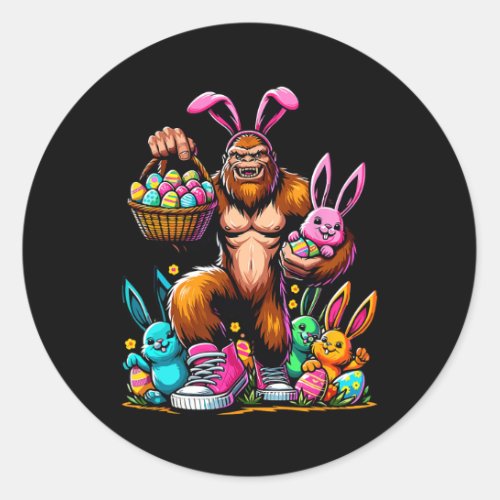 Easter Bigfoot With Bunny And Egg Basket Festive C Classic Round Sticker