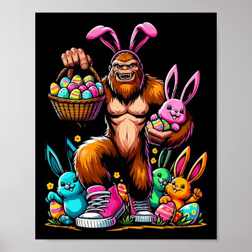 Easter Bigfoot With Bunny And Egg Basket Festive C Poster