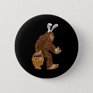 Easter Bigfoot With Egg Basket Fun Boys Kids Sasqu Button