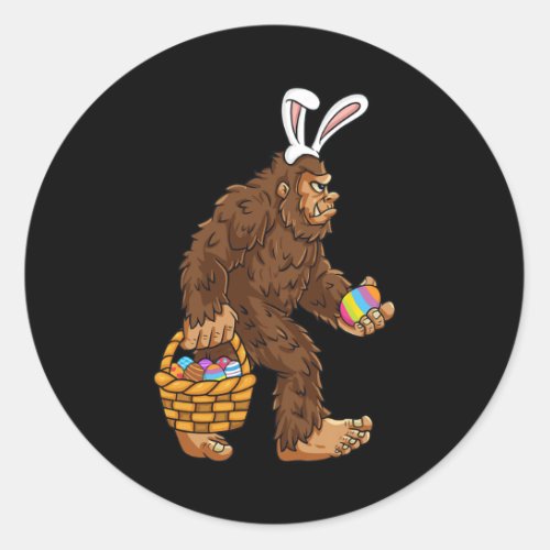 Easter Bigfoot With Egg Basket Fun Boys Kids Sasqu Classic Round Sticker