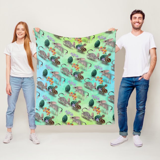 Easter Bilby & Australian Flowers Fleece Blanket (In Situ)