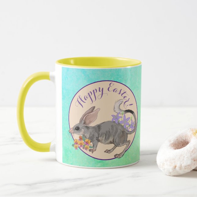 Easter Bilby & Australian Flowers Happy Easter Mug (With Donut)