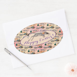 Easter Bilby & Australian Flowers Happy Easter Oval Sticker