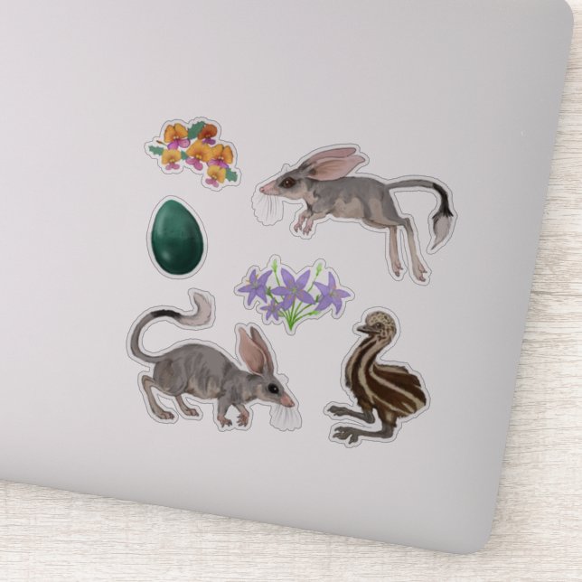 Easter Bilby Flowers and Emus Set Sticker (Detail)