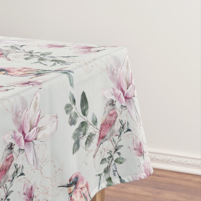 Easter Birds and Blooms on Gray Tablecloth (In Situ)