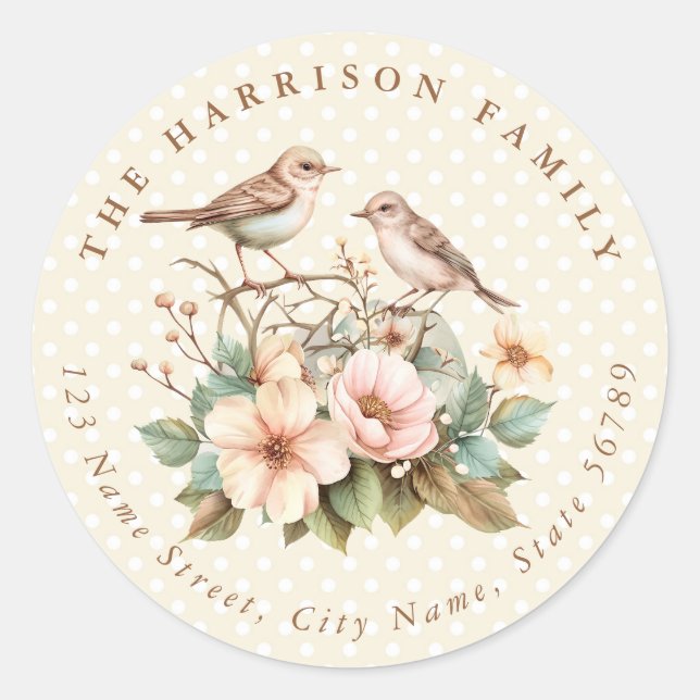 Easter Birds Personalized Name Round Stickers (Front)