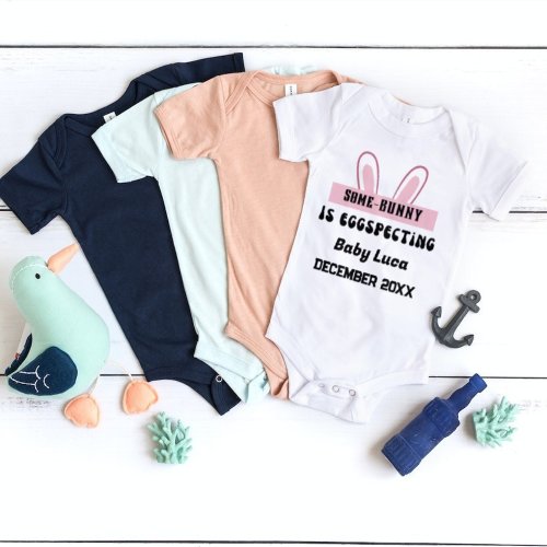 Easter birth announcement somebunny is eggspecting baby bodysuit