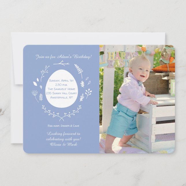 Easter Birthday Blue Photo Invitation (Front)