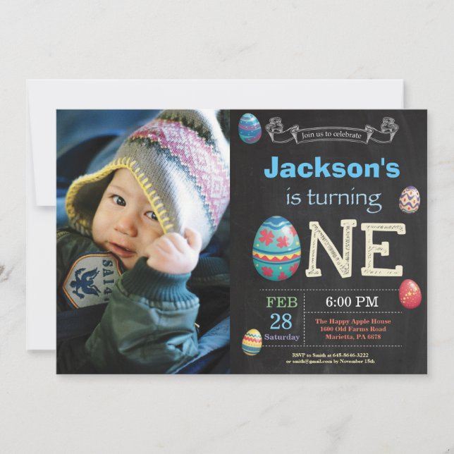 Easter birthday Boy Easter Egg first 1st bday Invitation (Front)