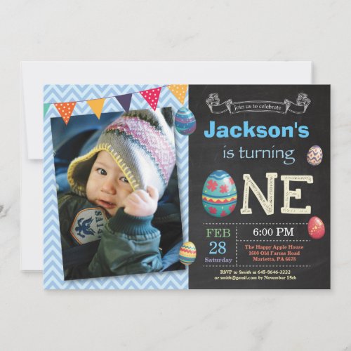 Easter birthday Boy Easter Egg first 1st bday Invitation