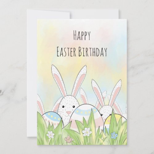 Easter birthday cute bunny and eggs
