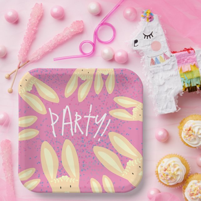 Easter Birthday Fun Bunny Pastel Pink Dots Party  Paper Plates (Party)