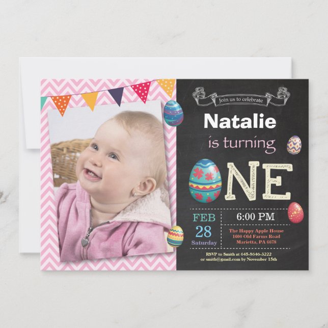 Easter birthday Girl Easter Egg first 1st bday Invitation (Front)