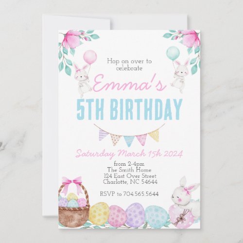 Easter birthday invitation, Bunny birthday