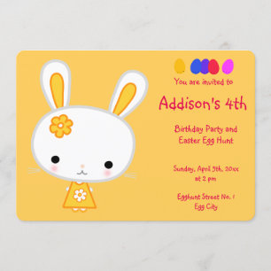 Easter Birthday Invitations Cute Yellow Bunny