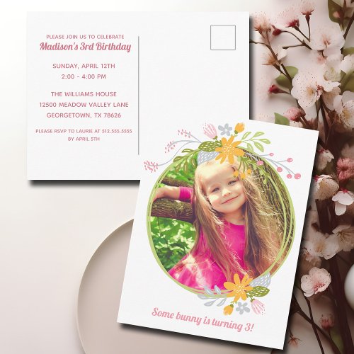 Easter Birthday Party Girl Photo Pink Invitation Postcard