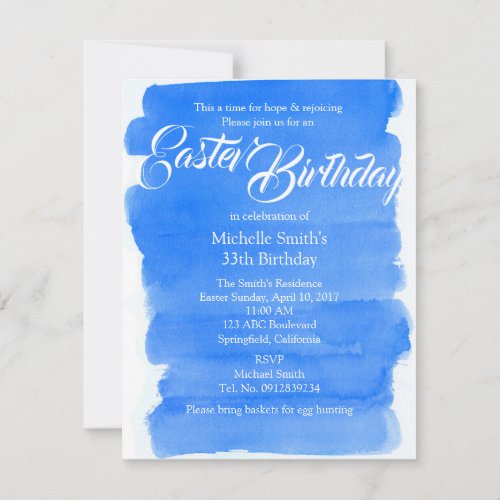 Easter Birthday Watercolor Wash Effect Invitation