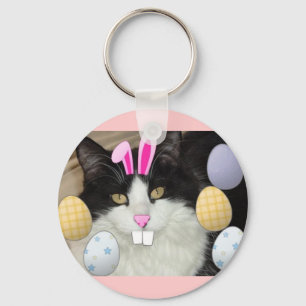 Easter Black and White Cat Keychain