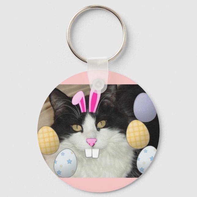Easter Black and White Cat Keychain (Front)
