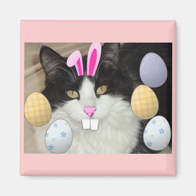 Easter Black and White Cat Magnet (Front)