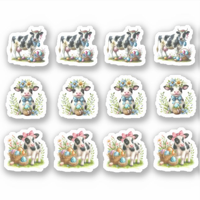 Easter Black and White Cows Sticker (Front)