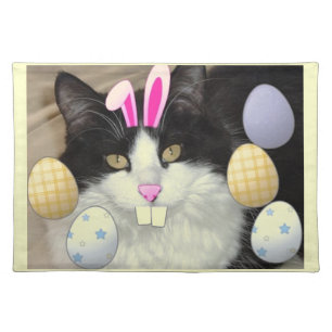 Easter Black and White Kitty Cat Cloth Placemat