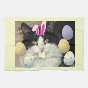 Easter Black and White Kitty Cat Kitchen Towel
