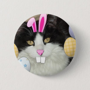 Easter Black and White Kitty Cat Pinback Button