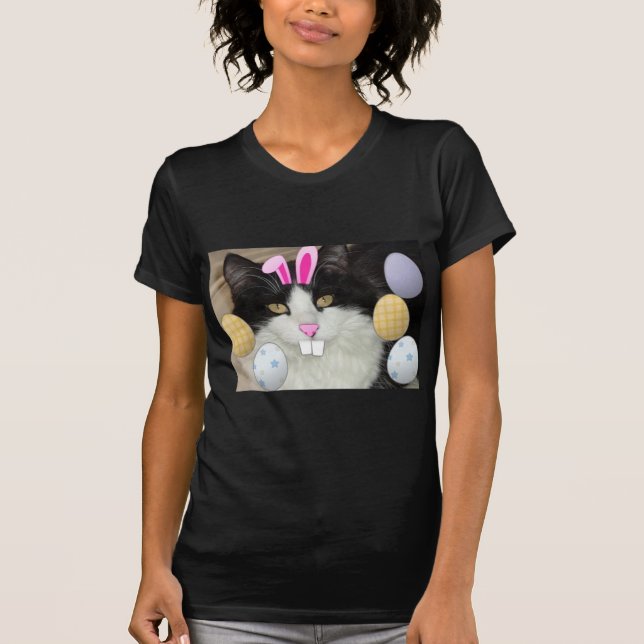 Easter Black and White Kitty Cat T-Shirt (Front)