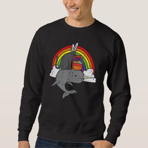 Easter Black Cat Bunny On Narwhal Rainbow Boys Gir Sweatshirt