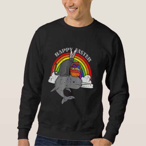 Easter Black Cat Bunny On Narwhal Rainbow Boys Gir Sweatshirt