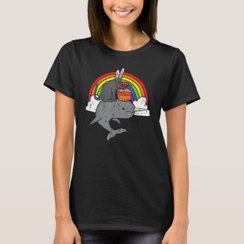Easter Black Cat Bunny On Narwhal Rainbow Boys Gir T_Shirt