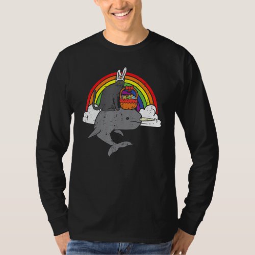 Easter Black Cat Bunny On Narwhal Rainbow Boys Gir T_Shirt