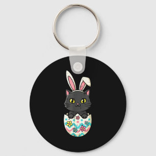 Easter black cat in egg cute kitten girls kids keychain