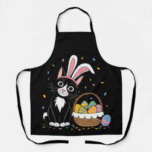 Easter Black Cat Tuxedo Rabbit Bunny Ears Eggs Apron