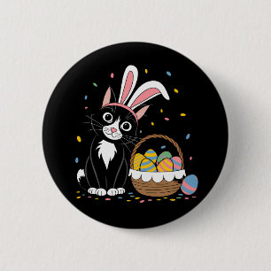 Easter Black Cat Tuxedo Rabbit Bunny Ears Eggs Button