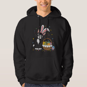Easter Black Cat Tuxedo Rabbit Bunny Ears Eggs Hoodie