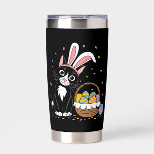 Easter Black Cat Tuxedo Rabbit Bunny Ears Eggs Insulated Tumbler