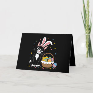 Easter Black Cat Tuxedo Rabbit Bunny Ears Eggs Letterpress Thank You Card