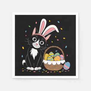 Easter Black Cat Tuxedo Rabbit Bunny Ears Eggs Napkins