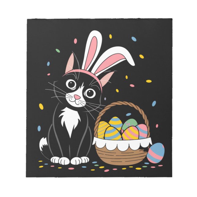 Easter Black Cat Tuxedo Rabbit Bunny Ears Eggs Notepad (Front)