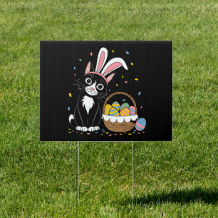 Easter Black Cat Tuxedo Rabbit Bunny Ears Eggs Sign