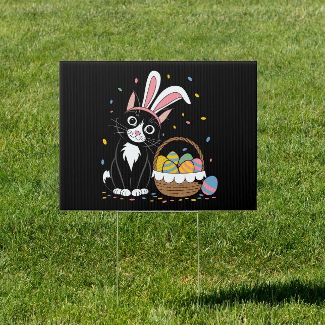 Easter Black Cat Tuxedo Rabbit Bunny Ears Eggs Sign (Insitu)