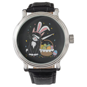 Easter Black Cat Tuxedo Rabbit Bunny Ears Eggs Watch