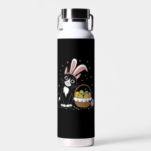Easter Black Cat Tuxedo Rabbit Bunny Ears Eggs Water Bottle
