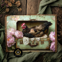 Easter Black Hen Vintage Suitcase Decoupage