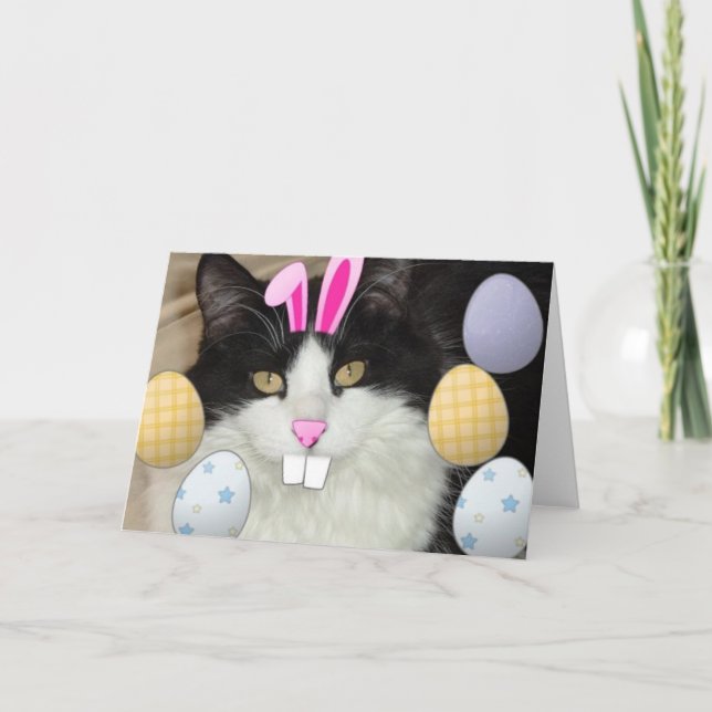 Easter Black & White Cat Holiday Card (Front)